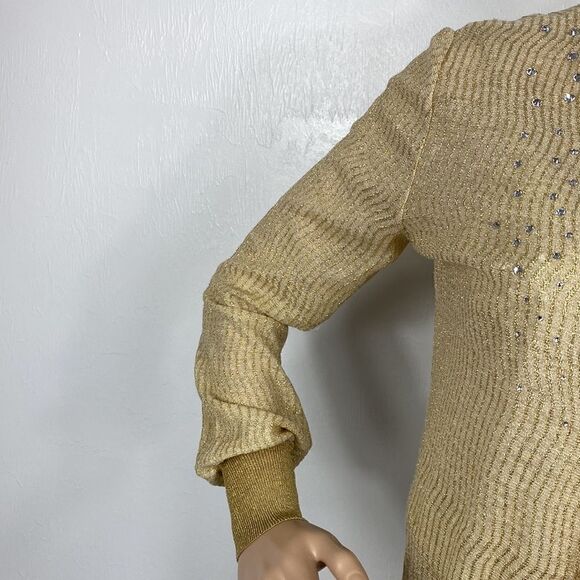 Societa Gold Color Metallic Threads Beaded Tank Top With Cardigan - Picture 6 of 12